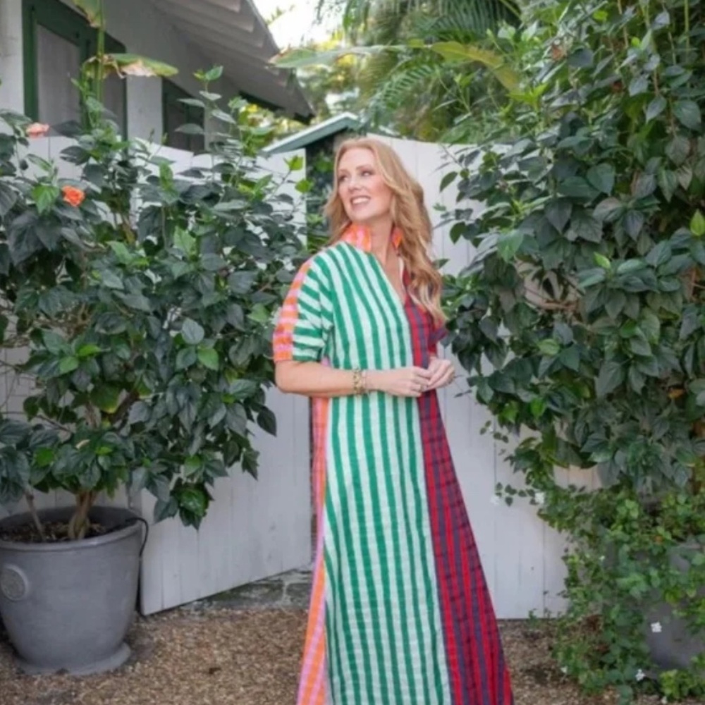 Colorblock Striped Maxi Dress in Green and Red